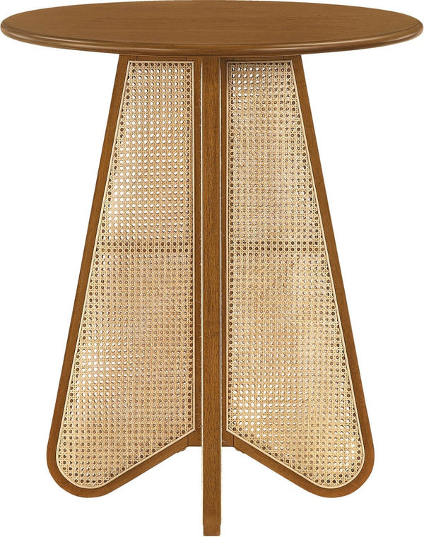 Meridian Furniture Butterfly Solid Rubberwood and Cane Bar Height Table Mid-century Modern Style for Dining Brown / Natural 792Brown-T