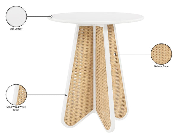 Meridian Furniture Butterfly Solid Rubberwood and Cane Bar Height Table Mid-century Modern Style for Dining White / Natural 792White-T