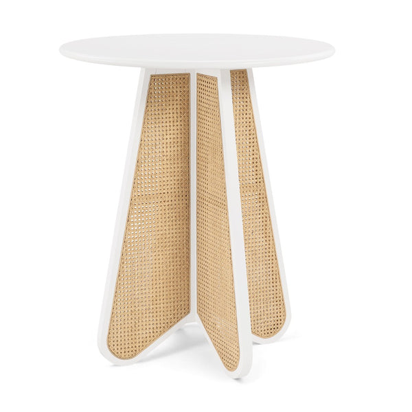 Meridian Furniture Butterfly Solid Rubberwood and Cane Bar Height Table Mid-century Modern Style for Dining White / Natural 792White-T
