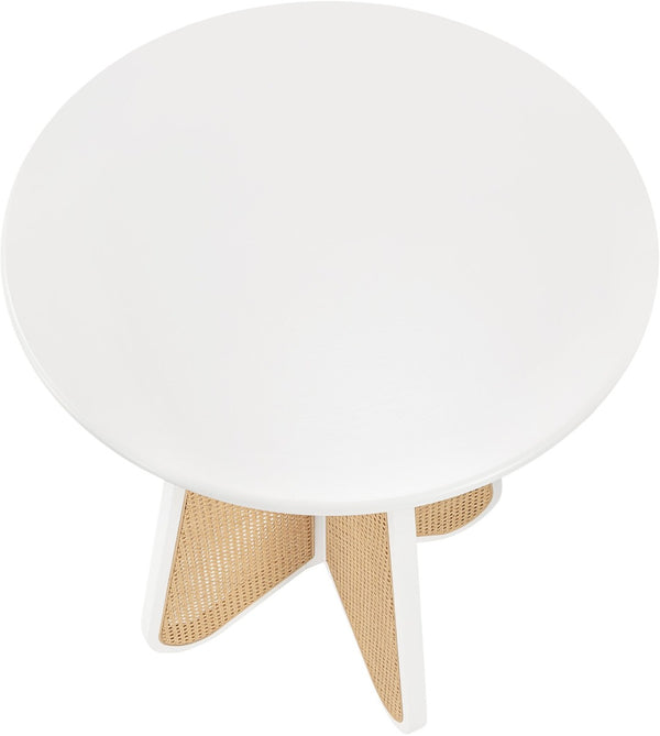 Meridian Furniture Butterfly Solid Rubberwood and Cane Bar Height Table Mid-century Modern Style for Dining White / Natural 792White-T