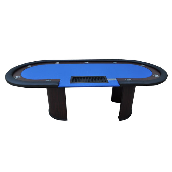 English Elm 96" Casino Style Poker Table with Speed Cloth Felt Racetrack and Steel Cup Holders Blue W2748S00017