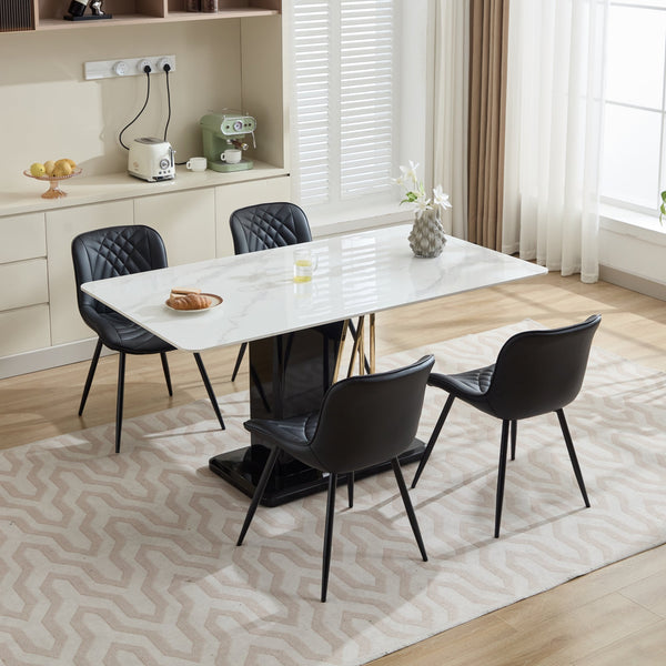 English Elm Dining Chairs Mid Century Modern Set of 2 with Curved Back Support, Perforated PU Upholstery, Cushioned Comfort and Floor-Protecting Adjustable Leg Caps Black W1143P254981