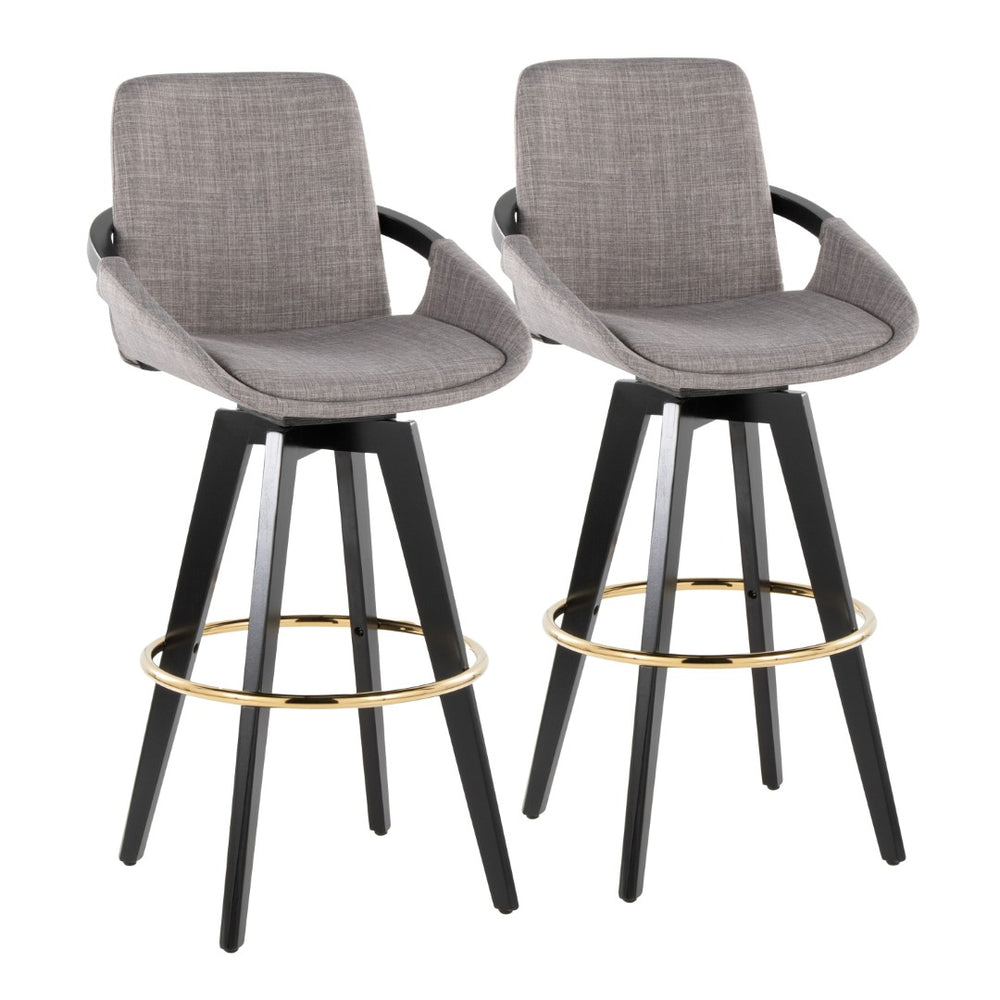 English Elm Fixed-height Swivel Barstools Upholstered Grey Fabric Black Wood Legs Kitchen Set of 2 B202S01891