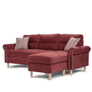 English Elm Reversible Tufted Velvet Sectional Sofa with Reversible Chaise, Nailhead Trim and Accent Pillows Red 34 L x 88 W x 23 H B089P389531