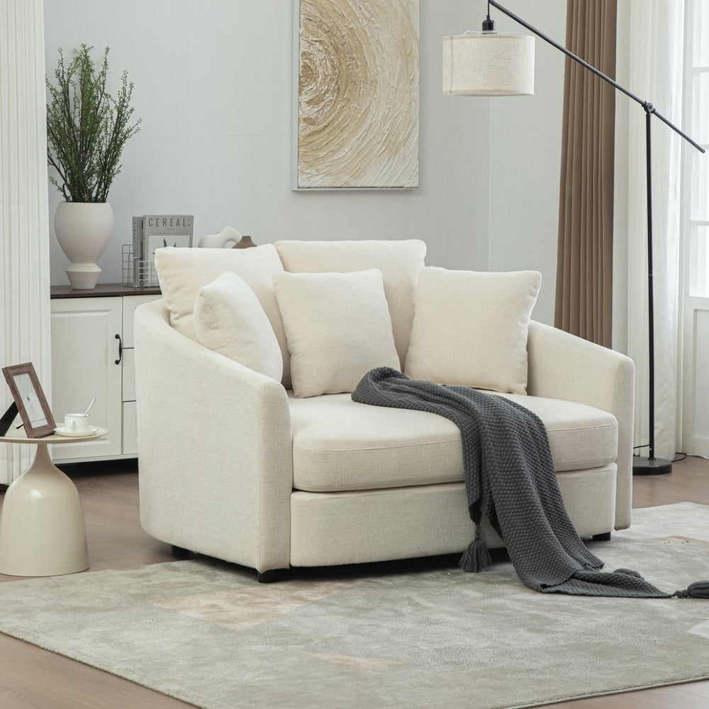 English Elm 56.3'' Oversized Barrel Lounger Chenille Cuddle Chair with Pocket Spring Deep Seat Beige W3118S00035