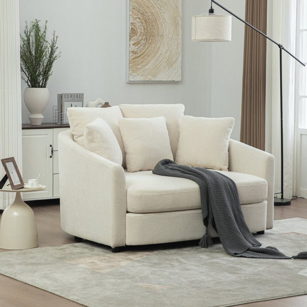 English Elm 56.3'' Oversized Barrel Lounger Chenille Cuddle Chair with Pocket Spring Deep Seat Beige W3118S00035