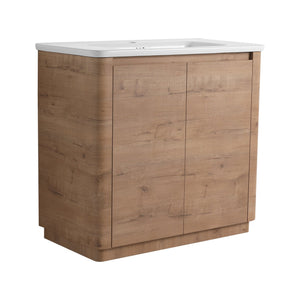 English Elm 36'' Freestanding Bathroom Vanity with White Ceramic Sink, Soft-Close Doors, Plywood, Adjustable Shelves W999P351896
