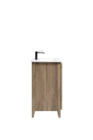 English Elm 30 Inch Floating Bathroom Vanity Fluted Wood Grain Front with Ceramic Integrated Sink Antique Grey W3520S00032