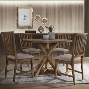 English Elm Natural Oak Wood Slat-Back Dining Chairs Set of 2 with Linen-Blend Padded Seats, Antique Finish, Cozy Style B011P353141