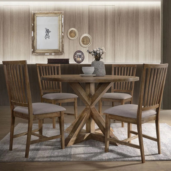 English Elm Natural Oak Wood Slat-Back Dining Chairs Set of 2 with Linen-Blend Padded Seats, Antique Finish, Cozy Style B011P353141