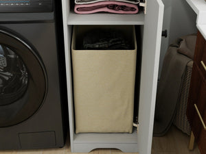 English Elm Over Washer Dryer Laundry Cabinet with Basket Drawer Adjustable Shelves Antique White W1120P338184