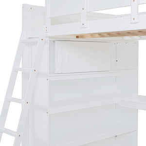 English Elm Full Size Loft Bed with Built-in Desk and Shelving for Kids or Teen Bedrooms LT000802AAK