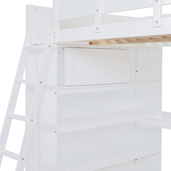 English Elm Full Size Loft Bed with Built-in Desk and Shelving for Kids or Teen Bedrooms LT000802AAK