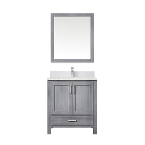 English Elm Distressed Grey Bath Vanity with White Quartz Top, Faucet & 28" Mirror — Durable Scratch-Resistant Surface B2731S01253