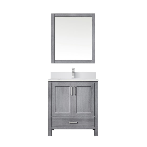English Elm Distressed Grey Bath Vanity with White Quartz Top, Faucet & 28" Mirror — Durable Scratch-Resistant Surface B2731S01253