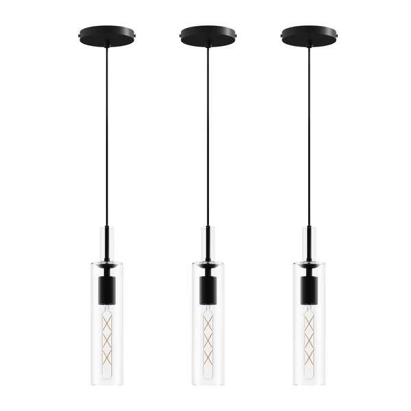 English Elm 3 Pack Industrial Pendant Lights Clear Glass Matte Black for Kitchen Island Dining W1340P309767