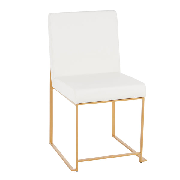English Elm High Back Fuji Chic Dining Chair Set In Gold & White Faux Leather – Modern Glam For Any Space! B202P223546