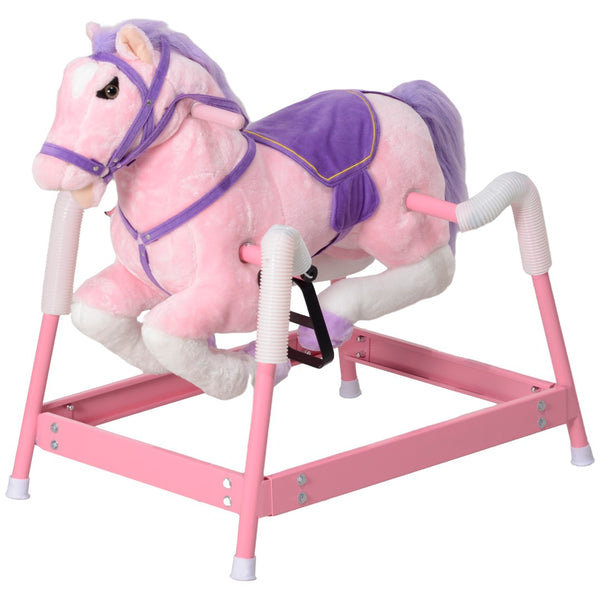 English Elm Qaba Plush Spring Rocking Horse with Sounds Stirrups and Saddle for Kids Pink W2225P249745