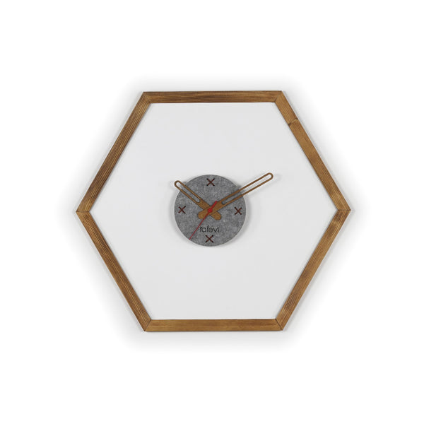 English Elm Tuva Hexagonal Wall Clock with Solid Wooden Frame — Minimalist Modern Design, Easy-to-Read Face Brown B029P331484