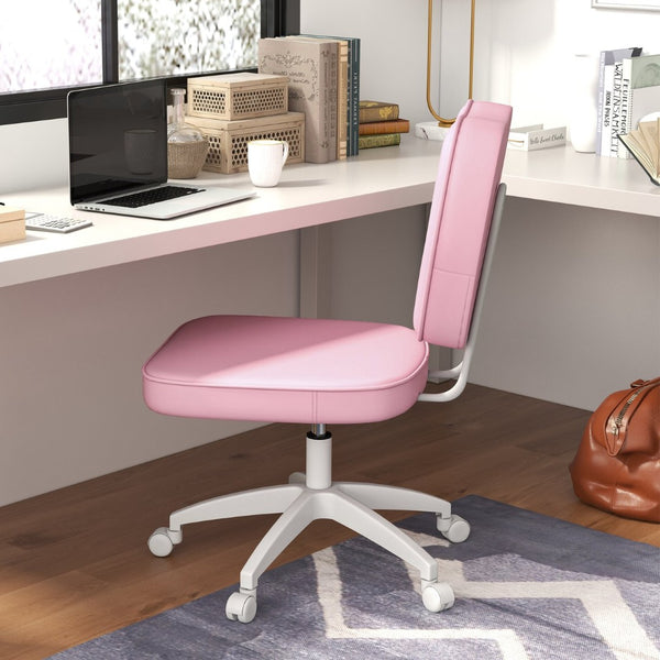 English Elm Vinsetto Pink Armless Office Chair - Compact Pu Leather Task Chair With Adjustable Height & Swivel Wheels W2225P217496-GIGA