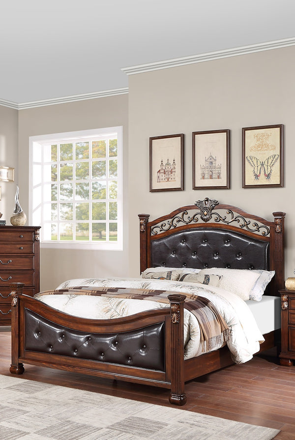 English Elm Formal Traditional Dark Cherry California King Bedframe With Tufted Faux Leather Headboard & Footboard B011S00960
