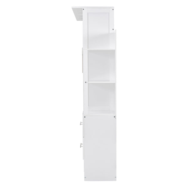 English Elm Full Size Murphy Wall Bed with Led Lighting Shelves Drawers and Fold Down Storage LP100565AAK
