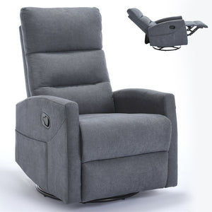 English Elm Manual Swivel Rocker Recliner Chair Upholstered in Fabric for Living Room Comfort W3224P289293