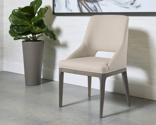 Sunpan Estrada Dining Chair - Elegant Design with Cutout Backrest, Light Grey Oak Legs for Stylish Comfort Mainz Cream