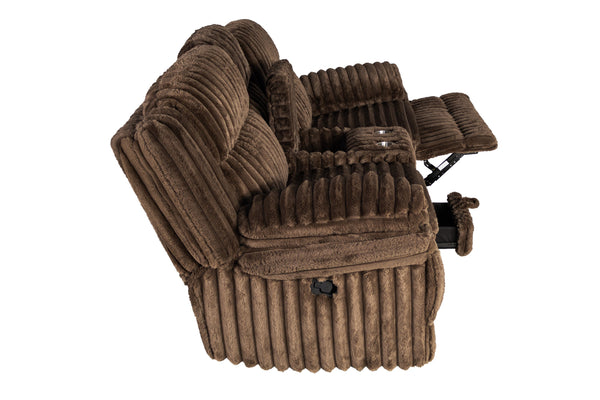 English Elm Manual Motion Loveseat with Fur-Like Corduroy Upholstery, Plush Arms, Dual Cup Holders & Storage Chocolate 33 L x 82 W x 28 H B089P296897