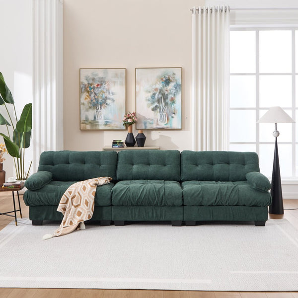 English Elm Modular Cloud Sectional Sofa Flannelette Deep Seat Couch for Living Room with Pillows Green W2120S00031