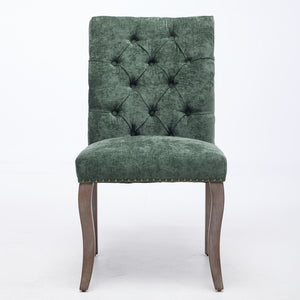 English Elm Upholstered Chenille Tufted Dining Chairs Set of 2 with Curved Wood Legs Club Style Olive Green W1143P457782