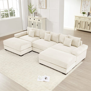 English Elm 130" Cloud Modular Sectional Sofa - Plush Corduroy, Ergonomic Design, Configurable With Ottoman, Cream W714S01289