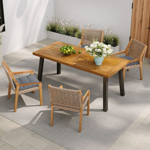 English Elm Modern Acacia Wood Outdoor Dining Set with Wicker Armchairs for Patio or Deck N770PS597R192