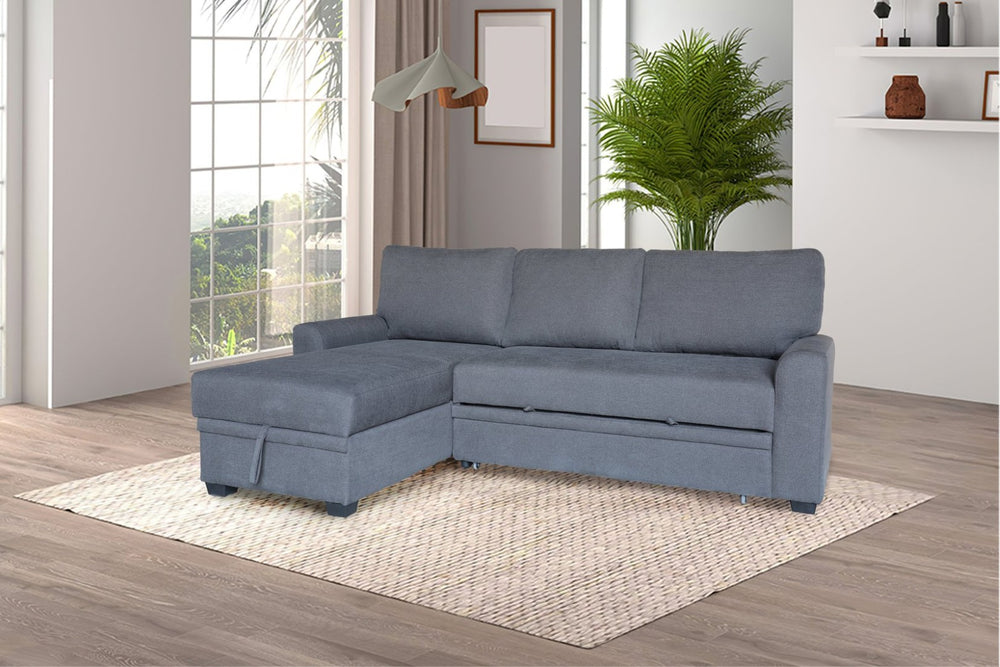 English Elm Nicolo Flannel Upholstered Sleeper Sectional with Storage Chaise for Living Rooms Gray B2749S00239