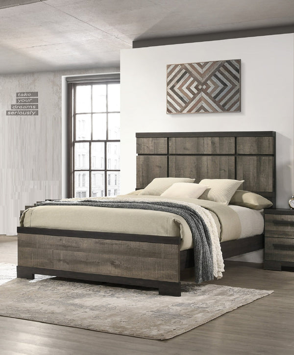 English Elm 1Pc Contemporary Queen Panel Bed With Gray-Ebony Finish - Minimalist Design For Modern Bedrooms B2741S00402