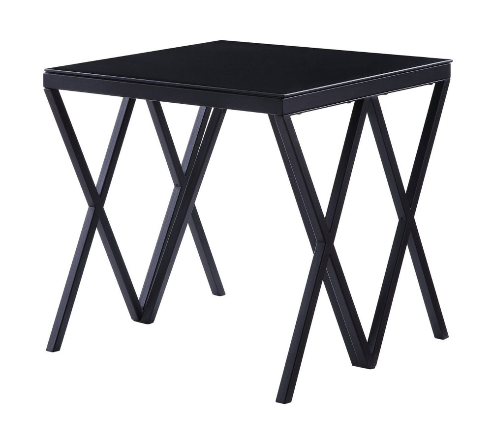English Elm Magenta Tempered Glass End Table with V-frame Metal Base for Modern Living Spaces B2726P244373