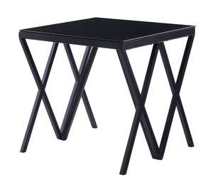 English Elm Magenta Tempered Glass End Table with V-frame Metal Base for Modern Living Spaces B2726P244373