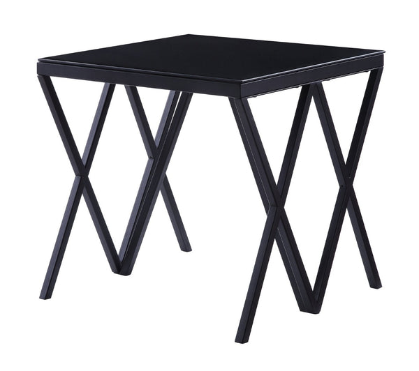 English Elm Magenta Tempered Glass End Table with V-frame Metal Base for Modern Living Spaces B2726P244373