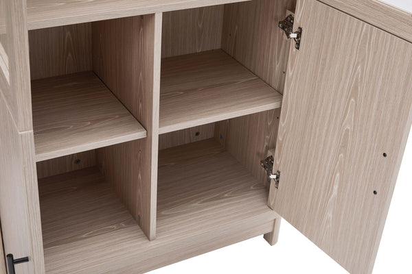 English Elm Jodie Elegant 31" Bookcase Cabinet with 6 Adjustable Shelves, Glass Display Doors & Metal Handles Oak B365P397896