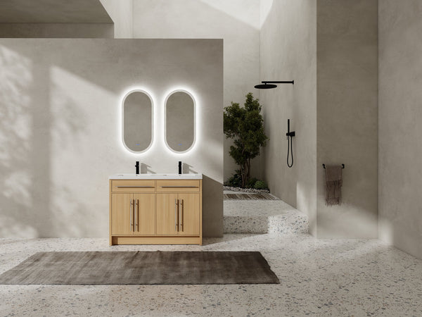 English Elm 48" Freestanding Bathroom Vanity with Resin Sink and Spacious Cabinet, Soft-Close Doors, Durable Finish Oak W1972S00025