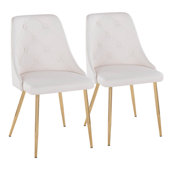 English Elm Marche Modern Dining Chairs Set Of 2 - Gold Metal Legs & White Faux Leather, Stylish Comfort Upgrade B202S01259