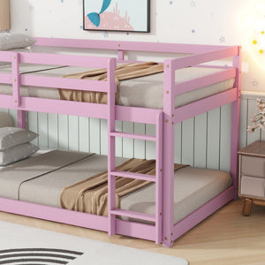 English Elm Solid Rubberwood Twin Over Twin Floor Bunk Bed - Sturdy, Stylish Pink Design With Ladder & Slats W504P191672-GIGA