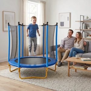 English Elm [without Basketball Hoop] 5.5 Ft Kids Trampoline with Safety Net and Foam Padded Poles Blue N739P443065C