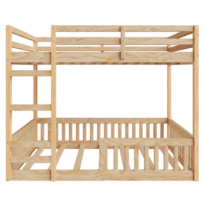 English Elm Full Full over Full Wood Bunk Bed with Ladder & Guardrails, Space-Saving Pine Frame for Kids Rooms Natural N7090002223D