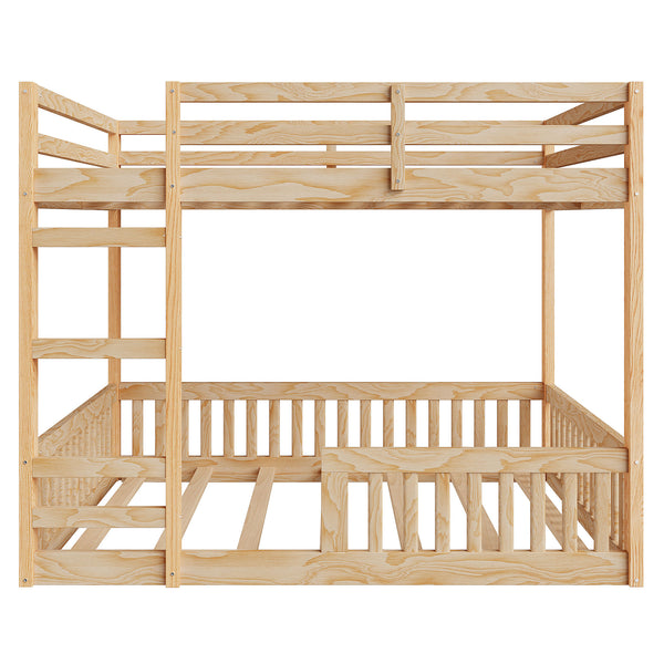 English Elm Full Full over Full Wood Bunk Bed with Ladder & Guardrails, Space-Saving Pine Frame for Kids Rooms Natural N7090002223D