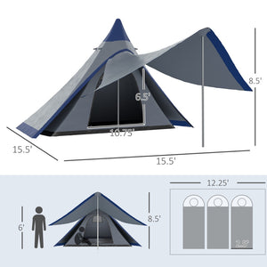 English Elm Outsunny Teepee Camping Tent Waterproof Oxford Fabric Porch Canopy for 3 Person Hiking W2225P200810