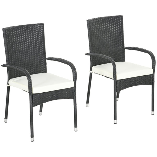 English Elm Outsunny Stackable Pe Rattan Outdoor Dining Chairs Set Of 2 With Cushions For Patios & Decks W2225P174004-GIGA
