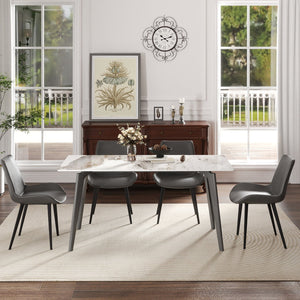 English Elm 62.99" Modern Artificial Stone Dining Table With Dark Grey Metal Legs – Seats 6, Minimalist Design! W1535S00523