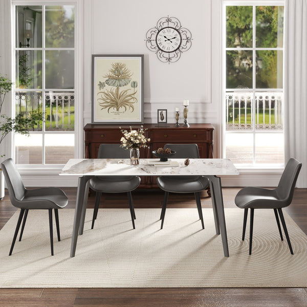 English Elm 62.99" Modern Artificial Stone Dining Table With Dark Grey Metal Legs – Seats 6, Minimalist Design! W1535S00523