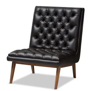 Baxton Studio Baxton Studio Annetha Lounge Chair - Mid-Century Modern Black Faux Leather with Walnut Legs BBT5272-Pine Black-CC